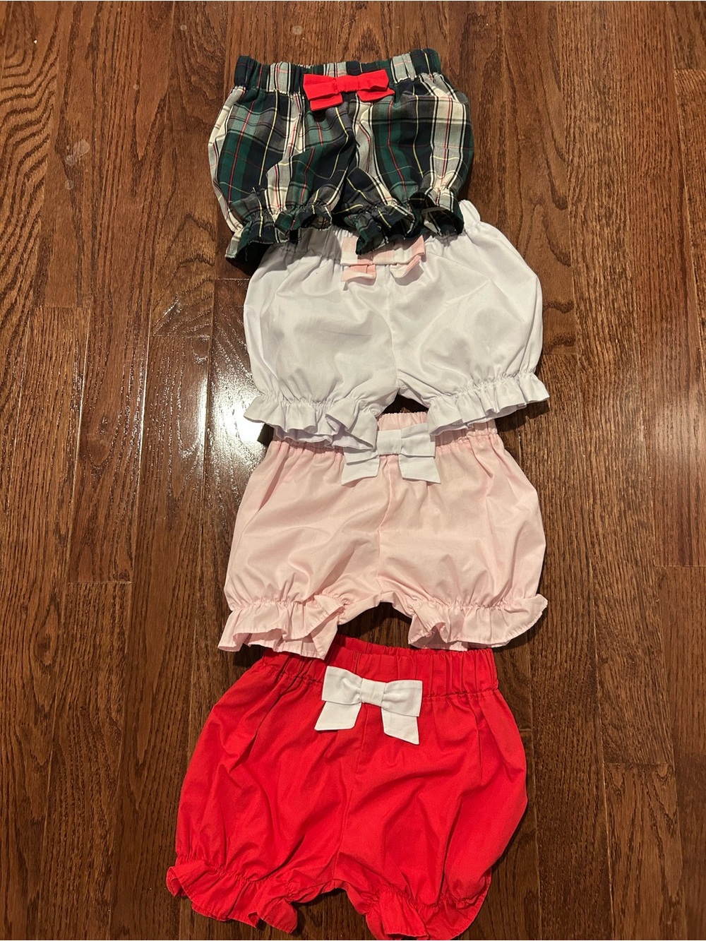 TBBC Set of 4 Natalie Knickers Girls Bow Bloomer Shorts - Red, Pink, White, Plai